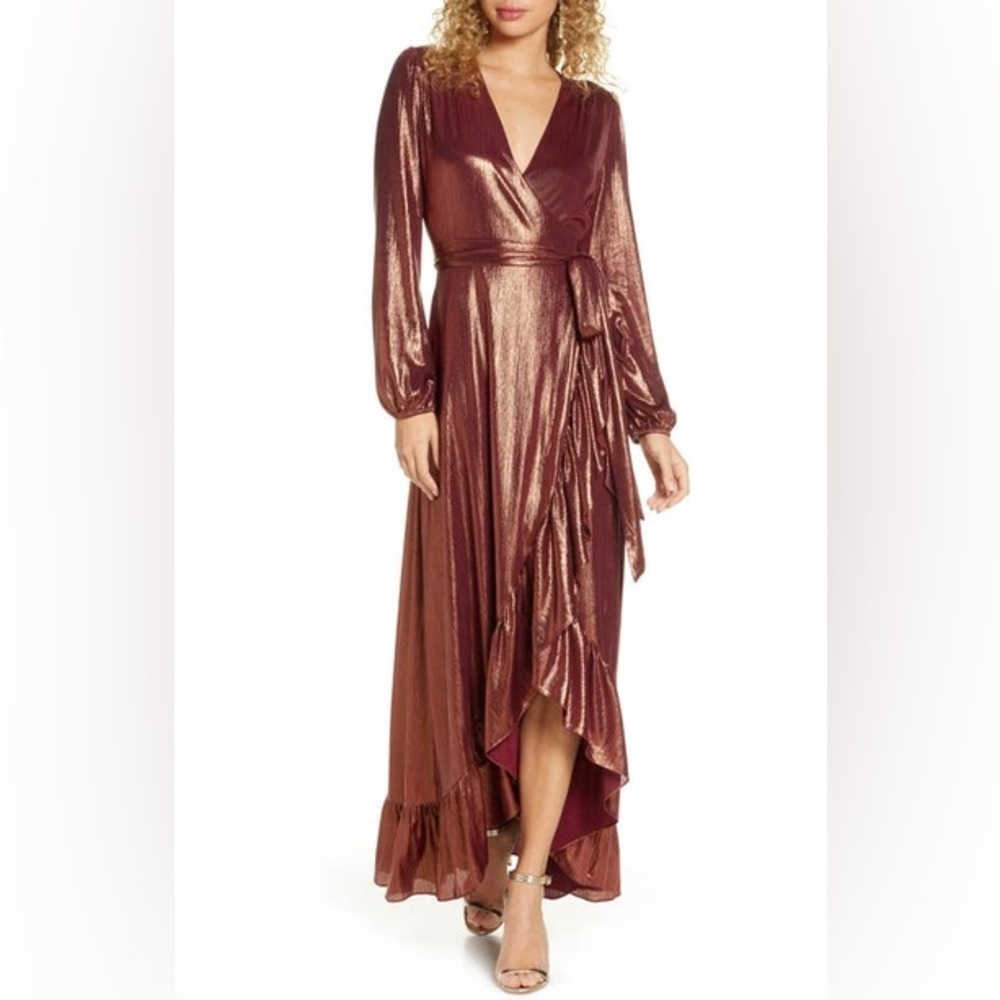 WAYF Meryl Long Sleeve Wrap High/low Gown